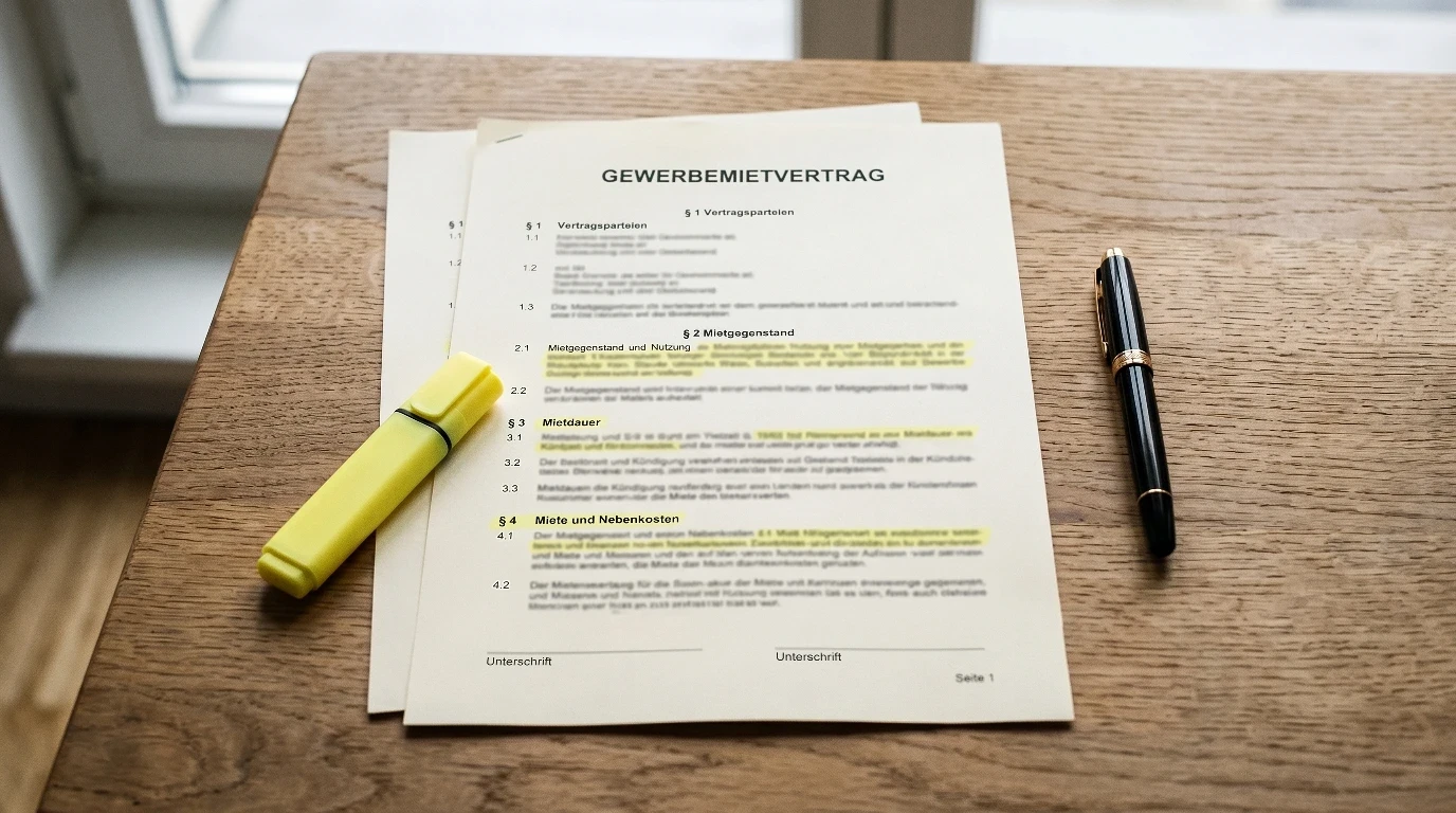 Mietvertrag auf Schreibtisch