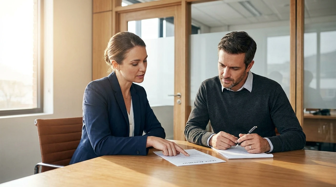 Beratungsgespräch zum Vertrag im Büro