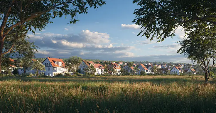 Baugrundstücke am Rand einer Wohnsiedlung